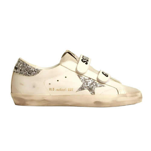 Golden Goose Old School With Silver Glitter Star And Ice-Gray Suede Tongue Sneakers