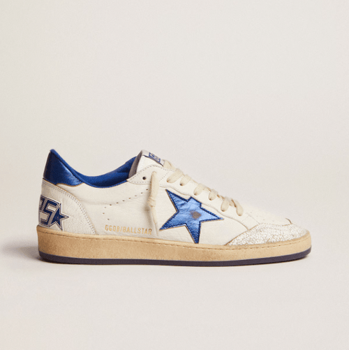 Golden Goose Star In White With Blue Star And Heel Tab