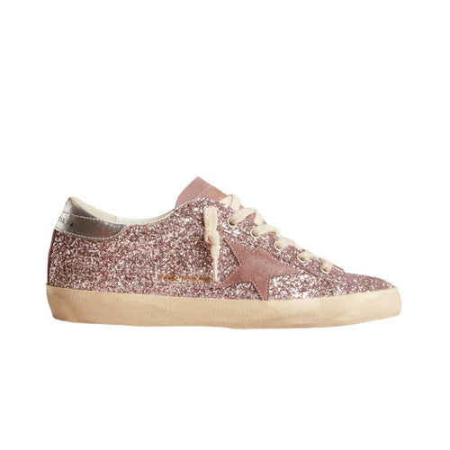 Golden Goose Super-Star Glitter Suede-Trimmed Sneakers