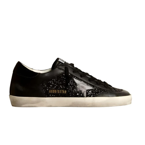 Golden Goose Super-Star In Black Nappa And Glitter With Glossy Black Leather Star