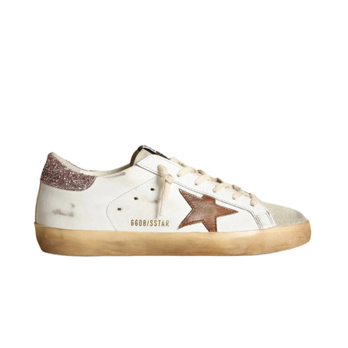 Golden Goose Super-Star With A Tan Star And Pink Glitter Heel Tab