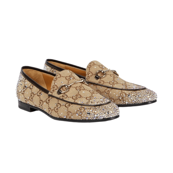 Gucci Jordaan GG Canvas Embellished Loafers - BEAUTY BAR