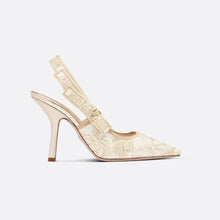 J'Adior Slingback Pump White And Gold-Tone Cotton Embroidered Heels - BEAUTY BAR