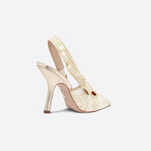 J'Adior Slingback Pump White And Gold-Tone Cotton Embroidered Heels - BEAUTY BAR
