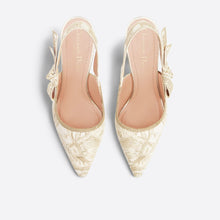 J'Adior Slingback Pump White And Gold-Tone Cotton Embroidered Heels - BEAUTY BAR