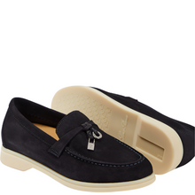 Loro Piana Summer Charms Walk Suede Black Loafers
