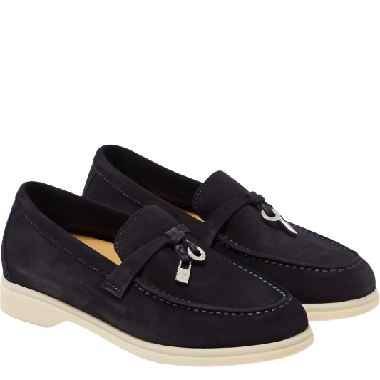Loro Piana Summer Charms Walk Suede black Loafers - BEAUTY BAR