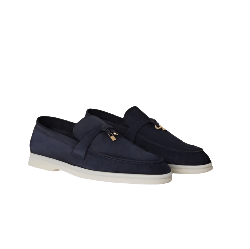 Loro Piana Summer Charms Walk Suede Dark Blue Loafers - BEAUTY BAR