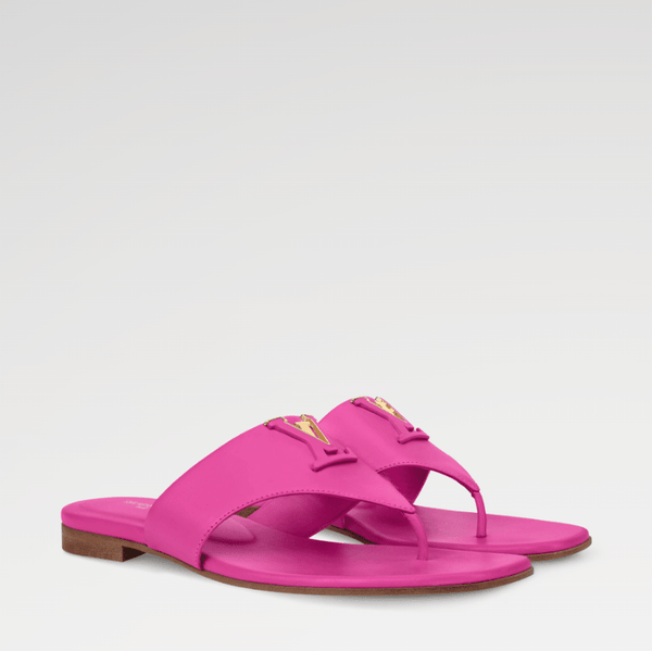 Louis Vuitton Pink Mare Flat Thong With Gold-and-Leather LV Initials Accessory - BEAUTY BAR