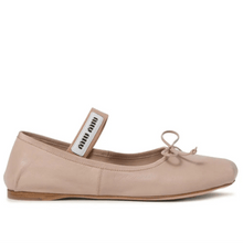 Miu Miu Logo Leather Ballet Flats In Beige