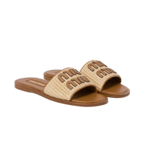 Miu Miu Raffia - Effect Woven Fabric Slides - BEAUTY BAR