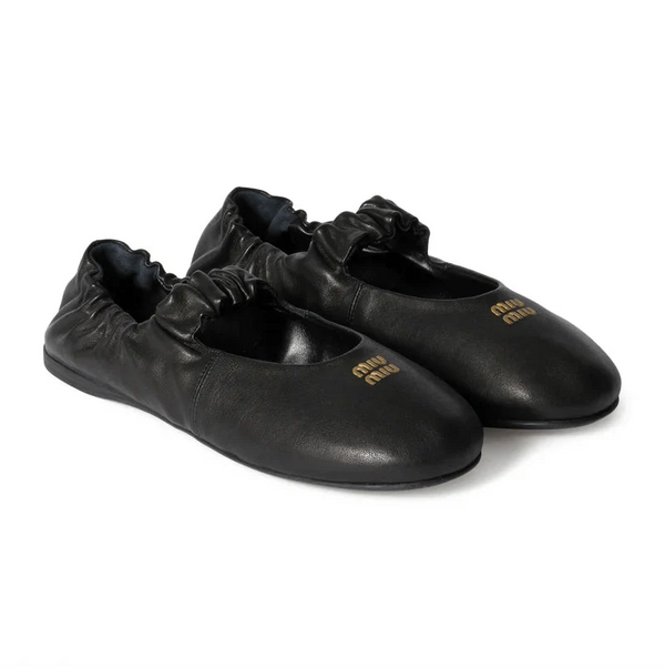 Miu Miu Ruches Nappa Leather Ballerinas - BEAUTY BAR