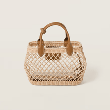 Miu Miu Woven Fabric Handbag With Leather Trim Tan/Caramel - BEAUTY BAR