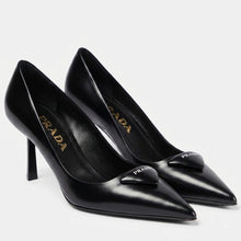 Prada Black Leather Heels Pumps Featuring a Distinctive Padded Triangle Logo - BEAUTY BAR