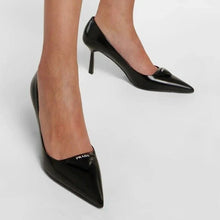 Prada Black Leather Heels Pumps Featuring a Distinctive Padded Triangle Logo - BEAUTY BAR