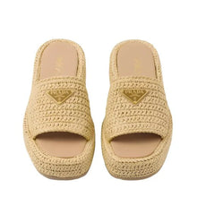 Prada Crochet Flatform Slides Natural - BEAUTY BAR