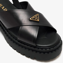 Prada Leather Sandals With The Iconic Enameled Metal Triangle Logo