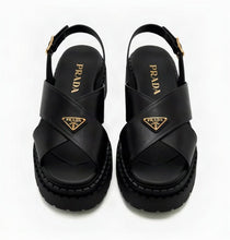 Prada Leather Sandals With The Iconic Enameled Metal Triangle Logo