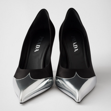 Prada Satin & Metallic Leather Pumps – Black Designer Heels