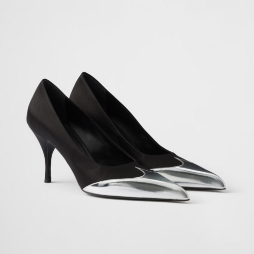 Prada Satin & Metallic Leather Pumps – Black Designer Heels