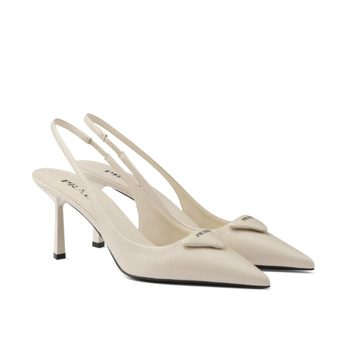 Prada Saffiano Patent Leather Slingback Pumps Beige