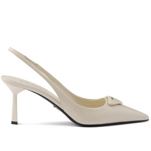 Prada Saffiano Patent Leather Slingback Pumps Beige