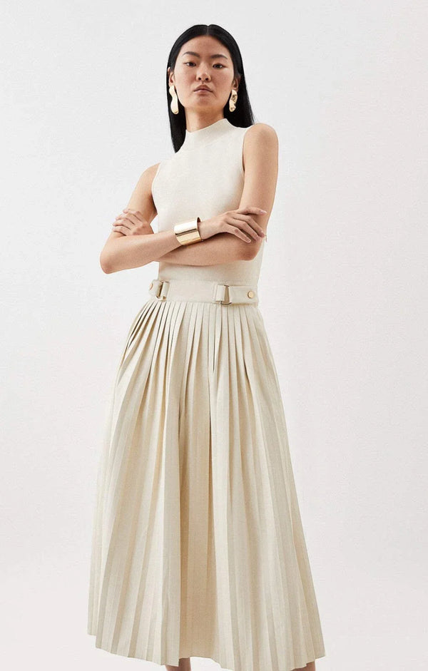 Karen Millen Womens Cream Midi Dress High Neck