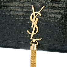 Yves Saint Laurent Black Croc Embossed Leather Medium Kate Tassel Shoulder Bag