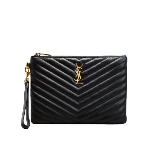Yves Saint Laurent Black Matelasse Leather Monogram Tablet Case