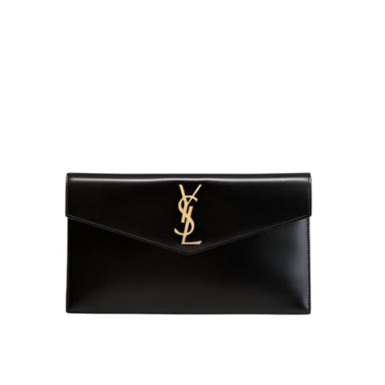 Saint Laurent Uptown Medium Shiny Smooth Calfskin Pouch Clutch Bag - BEAUTY BAR