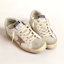 Golden Goose Super-Star With Gold Glitter Star And Ice-Gray Suede Inserts