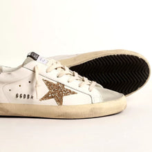 Golden Goose Super-Star With Gold Glitter Star And Ice-Gray Suede Inserts