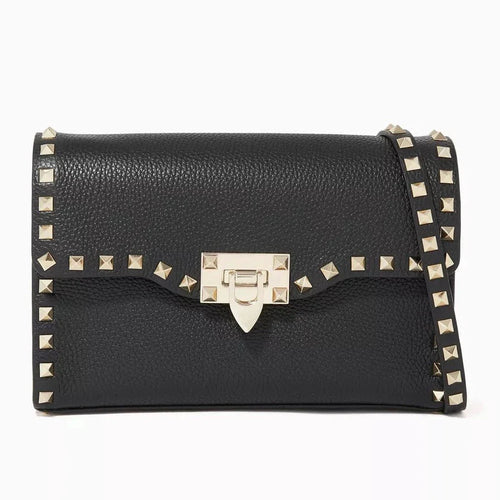 Valentino Black Garavani Small Rockstud Crossbody Bag in Grainy Leather