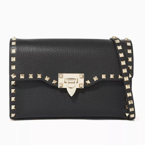 Valentino Black Garavani Small Rockstud Crossbody Bag in Grainy Leather - BEAUTY BAR
