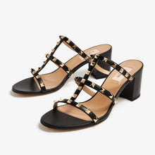 Valentino Garavani Black Leather Rockstud 60mm Block Heel Sandals - BEAUTY BAR