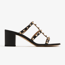 Valentino Garavani Black Leather Rockstud 60mm Block Heel Sandals - BEAUTY BAR
