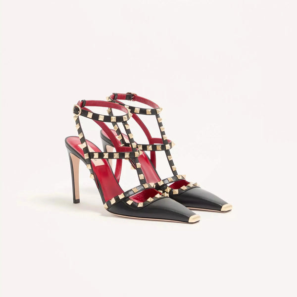 Valentino Garavani Black Leather Rockstud Cage Pumps - BEAUTY BAR