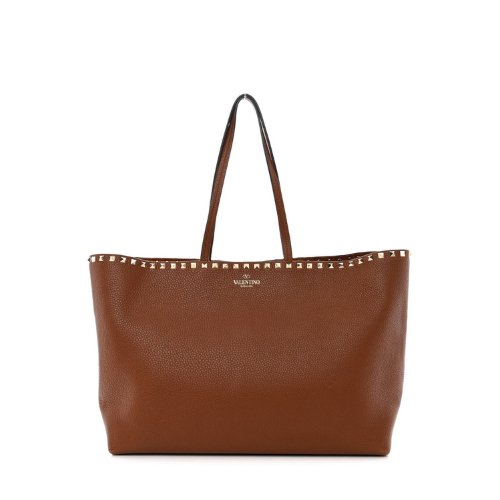 Valentino Garavani Rockstud Leather Tote- Saddle Brown