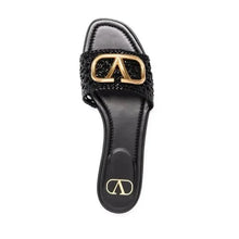 Valentino Garavani V Logo Signature Slides in Nero Black Leather Sandal - BEAUTY BAR
