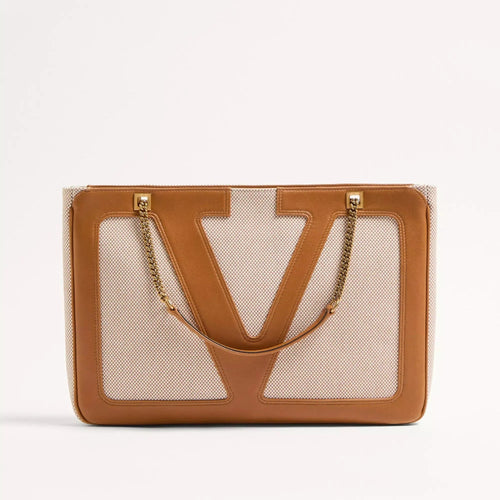 Valentino Garavani Viva Superstar Medium Canvas Shopping Bag Beige