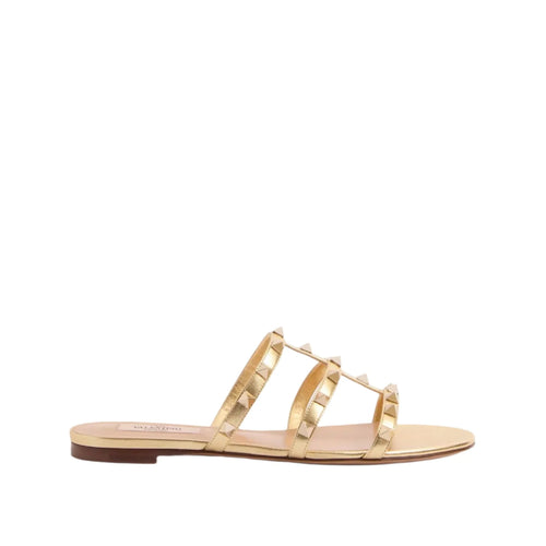 Valentino Rockstud Laminated Nappa Slide Sandal