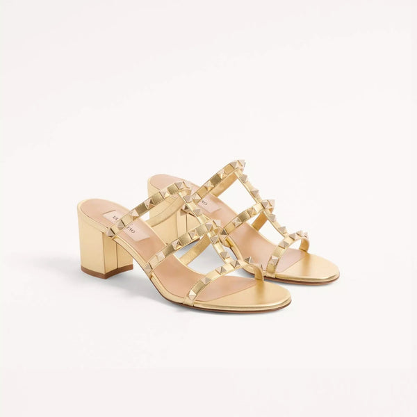 Valentino Rockstud Slide Sandal In Laminated Leather - BEAUTY BAR