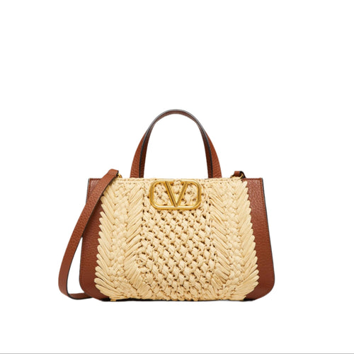 Valentino Small VLogo Signature Raffia Hand Bag