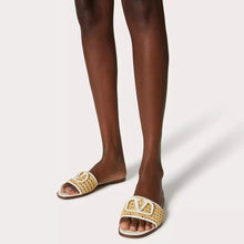 Valentino V Logo 80mm Woven Raffia Slide Slipper - BEAUTY BAR