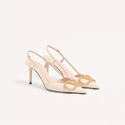 Valentino Vlogo Signature Slingback Leather Pump With Jewel Logo