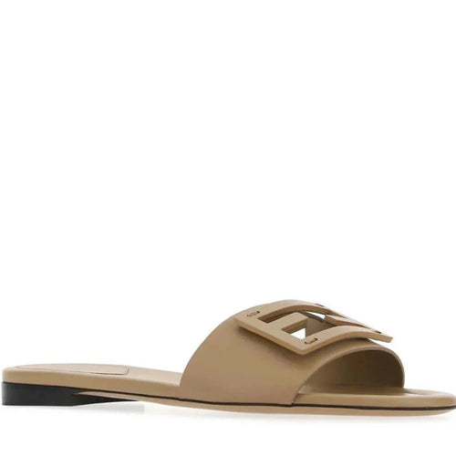 Fendi Women's Natural Ff Logo Plaque Open Toe Sandals
