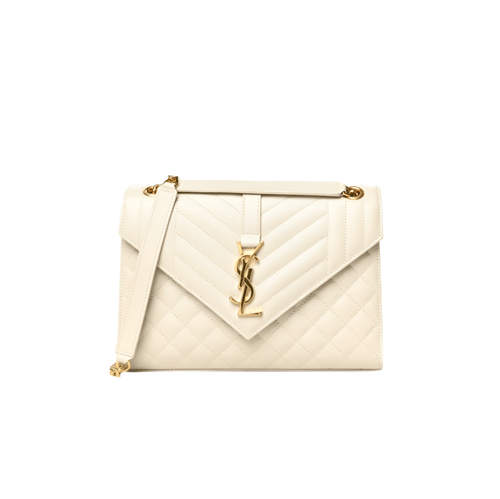 Yves Saint Laurent Medium Envelope Gold Chain Shoulder White Bag