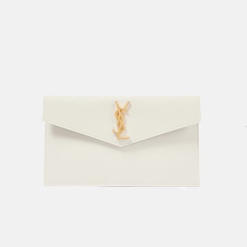 Yves Saint Laurent Uptown Leather Clutch White