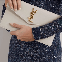 Yves Saint Laurent Uptown Leather Clutch White - BEAUTY BAR