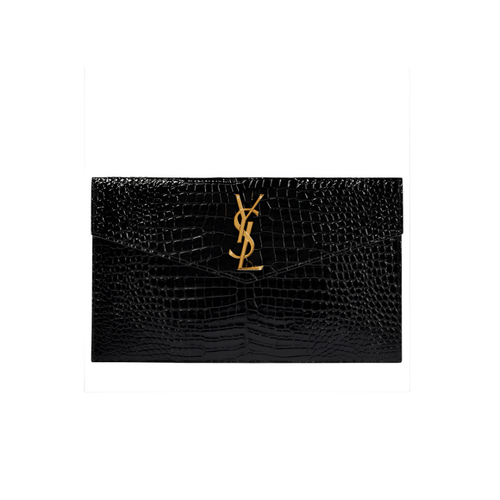 Yves Saint Laurent Uptown Patent Leather Clutch Black Bag